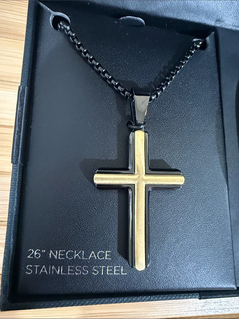 Black/Gold Stainless Steel Cross 26 in Necklace & Bracelet jewelry set